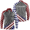Maxcorners American Flag Gray Camo Bowling Polo, Quarter Zip Shirts For Men And Women Custom Patriotic Team Bowling Jersey