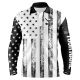 Maxcorners Personalized Black & White American Flag Retro Men Golf Polo Shirts Custom Patriotic Golf Top For Men