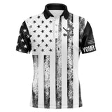 Maxcorners Personalized Black & White American Flag Retro Men Golf Polo Shirts Custom Patriotic Golf Top For Men