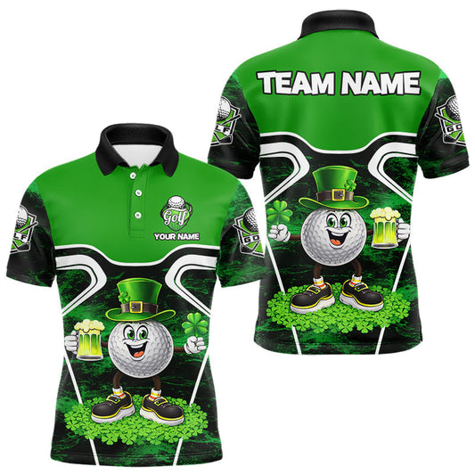 Maxcorners Funny Golf and Beer Green Shamrock Golf shirts for Men Custom St Patrick Team Men's Golf Jerseys LM2602