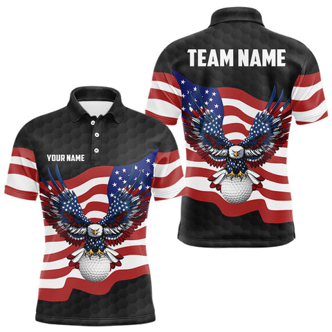 Maxcorners Black Golf American Flag Eagle Men golf Custom patriotic golf attire Polo Shirt LM1506