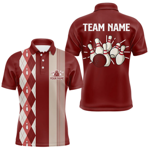 Maxcorners Retro Blue argyle pattern Bowling shirts For Men custom bowling team jerseys Bowler Outfits TU2606