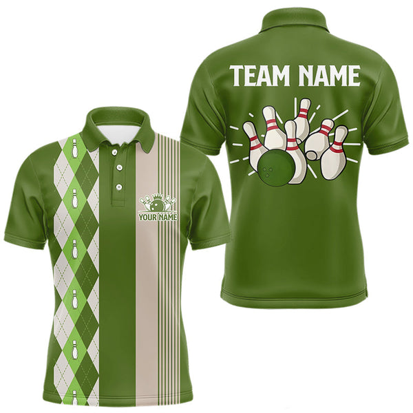 Maxcorners Retro Green argyle pattern Bowling shirts For Men custom bowling team jerseys Bowler Outfits TU2606