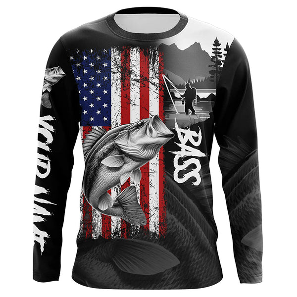 Maxcorners American Flag Bass Fishing Custom long sleeve performance Fishing Shirts, Bass fishing jerseys MT2108