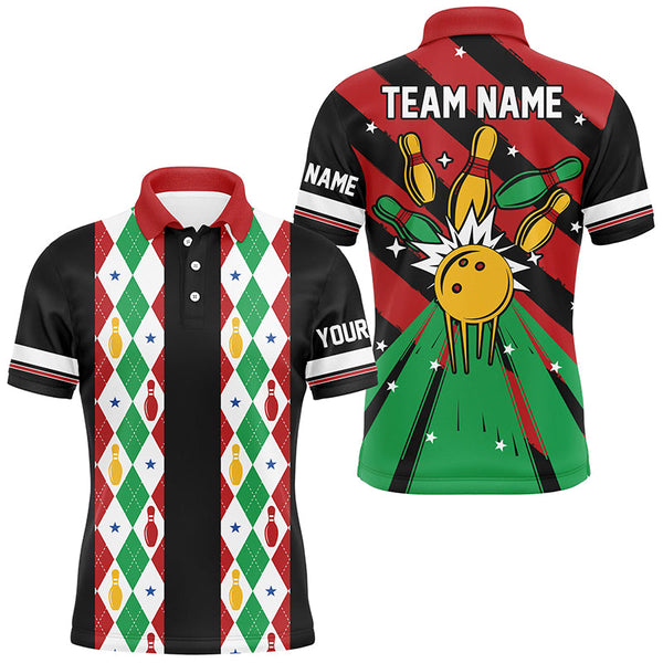 Maxcorners Christmas Argyle Pattern Bowling Jersey Customized Name, Team Name 3D Shirt Unisex