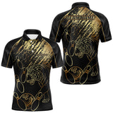 Maxcorners Personalized Black and Gold Tiger Bowling Polo, Quarter Zip Shirts For Men Custom Bowling Team Jersey MT707