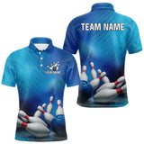 Maxcorners Custom Blue Bowling Team Mens Polo, Quarter-Zip Shirts, custom bowling jersey with name MT707