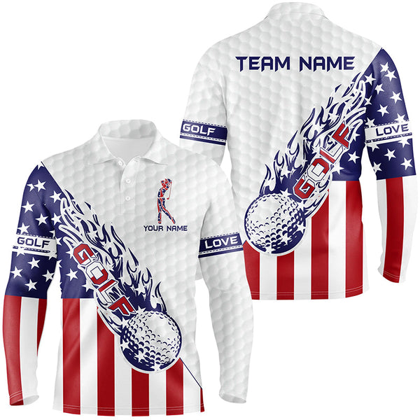 Maxcorners Personalized American flag patriot golf white mens golf polo shirts custom name golf gifts for men