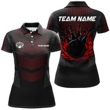 Maxcorners Bowling And Pins Black And Red Strike  Customized Name, Team Name 3D Polo Shirt