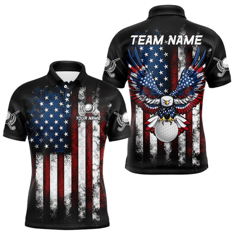 Maxcorners Vintage American Flag Eagle Black Golf Polo Shirts For Men Custom mens patriotic golf shirts MT2108