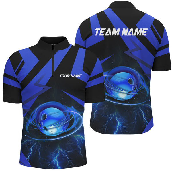 Maxcorners Black And Blue Lightning Thunder Bowling Jersey Customized Name 3D Shirt