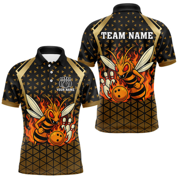 Maxcorners Custom Black and Gold Bee Bowling Polo, Quarter Zip Shirts For Men, Bee Bowling Team Bowlers Outfit LM3010