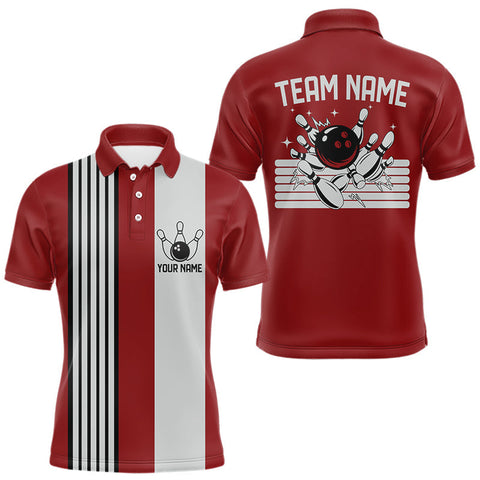Maxcorners Retro Black and red stripe Bowling shirts For Men custom bowling team jerseys Bowler Outfits MT1511