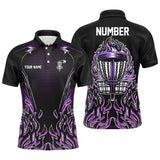 Maxcorners Purple flame Mens Disc golf polo shirts custom black disc golf fire jerseys, disc golf shirts MT0510