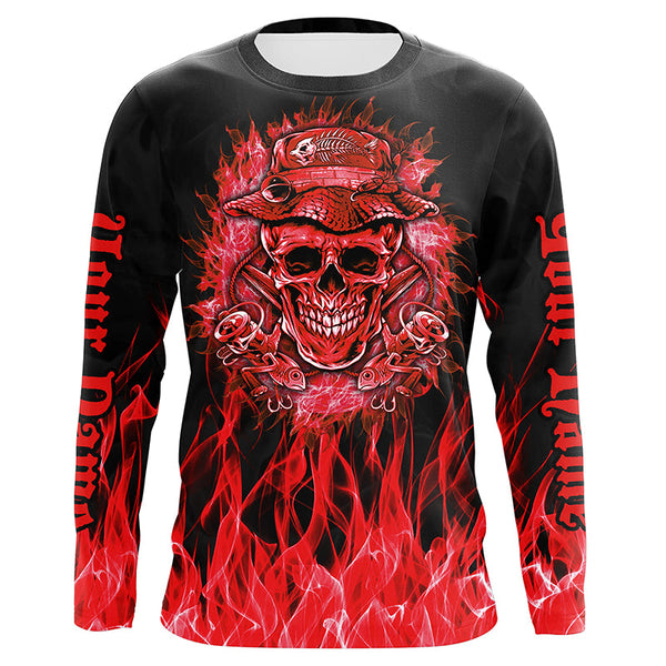 Maxcorners Reaper Skull Fire Halloween Fishing Customize Name 3D Shirts Red