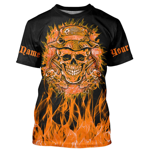 Maxcorners Reaper Skull Fire Halloween Fishing Customize Name 3D Shirts