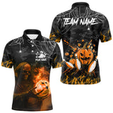 Maxcorners Black Bowling Camo Orange flame Skull Custom Halloween Bowling Shirts For Men, Bowling Team Jerseys LM1809