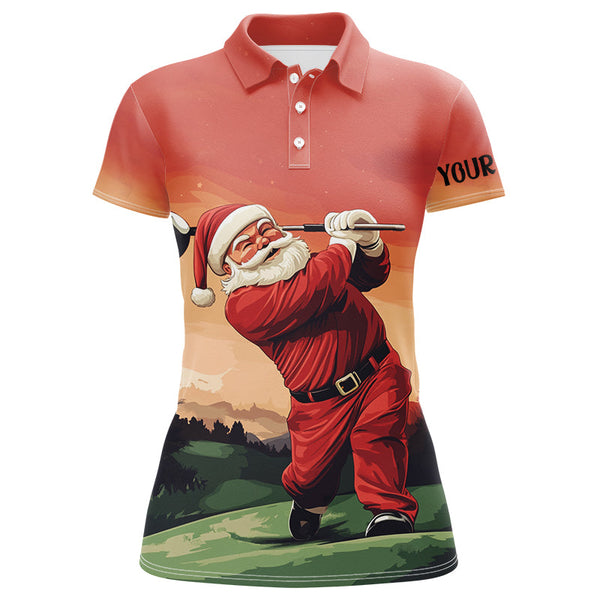 Maxcorners Funny Santa Golfer Christmas Women golf polo shirts Custom golf tops for ladies, Christmas golf gift