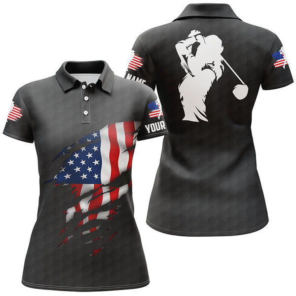 Max Corners American Flag Patriotic Golf Lovers Customized Name 3D Golf Polo Shirt For Women