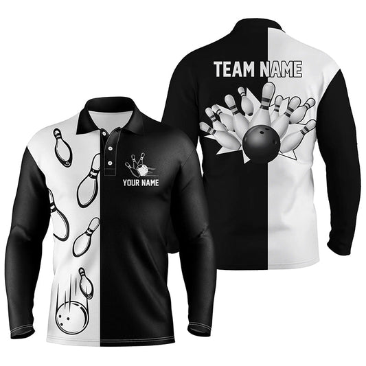 Maxcorners Black And White Retro Vintage Bowling Customized Name And Team Name 3D Shirt
