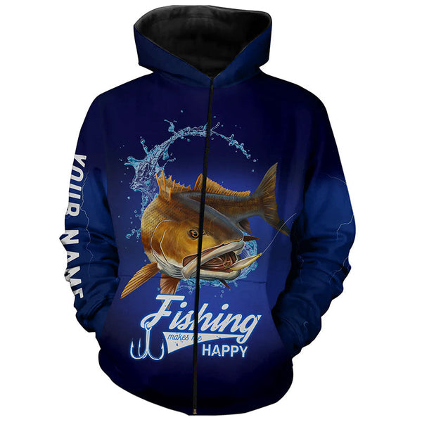 Maxcorners Customized Name 3D Shirts Fishing Makes Me Happy Redfish Puppy Drum Fishing