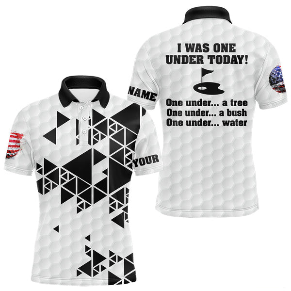 Maxcorners Funny Mens golf polo shirts black and white custom I was one under today, under a tree, bush, water LM3006