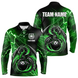 Maxcorners Personalized Black And Green Thunder Lightning Dragon Bowling Shirts For Men, Bowling Team Uniform LM2007