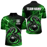 Maxcorners Personalized Black And Green Thunder Lightning Dragon Bowling Shirts For Men, Bowling Team Uniform LM2007