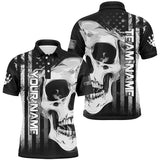 Maxcorners Bowling And Pins Skull American Flag Bowler Jerseys Customized Name, Team Name 3D Polo Shirt