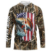 Maxcorners American flag Redfish fishing camo Customize Name long sleeves fishing shirt for men LM0501