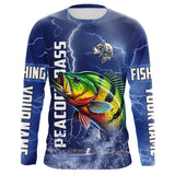 Maxcorners Peacock Bass Fishing blue lightning jerseys custom performance Long Sleeve tournament fishing shirts LM0607