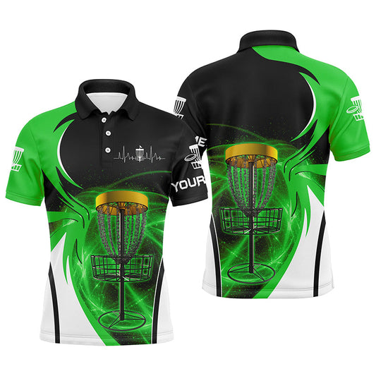 Maxcorners Mens disc golf polo shirt custom disc golf basket, personalized disc golf gifts | Green MT0510