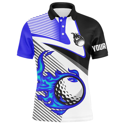 MaxCorners Golfs Flame Golf Ball Fire Golf Apparel Customized Name 3D Polo Shirt For Men