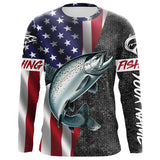 Maxcorners American Flag Salmon Fishing Custom long sleeve performance Fishing Shirts, Salmon Fishing jerseys MT2108