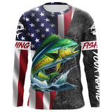 Maxcorners American Flag Mahi Mahi Fishing Custom long sleeve performance Fishing Shirt, Dorado Fishing jersey MT2108