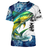 Maxcorners Mahi Mahi Fishing blue ocean sea wave camo Custom long sleeve performance fishing jerseys shirts MT2108