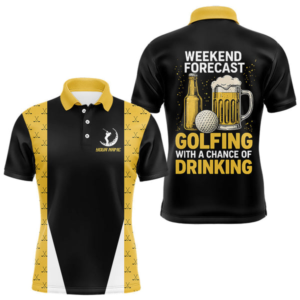 Maxcorners Funny Golf beer Mens golf polos shirts custom Weekend forecast golfing with a chance of drinking MT2407