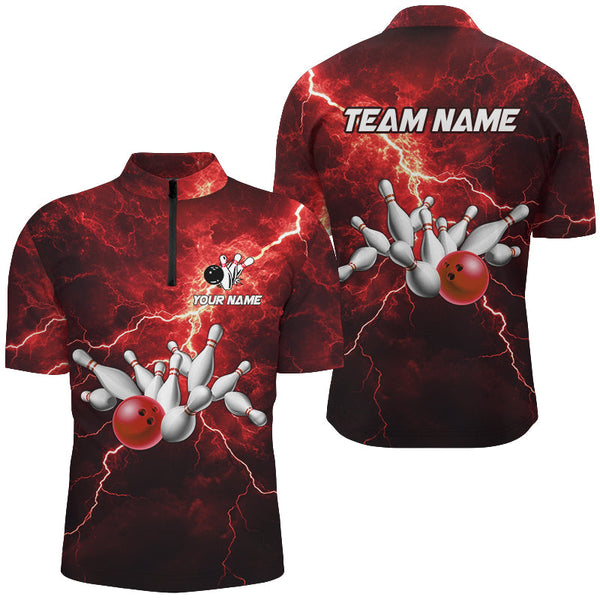 Maxcorners bowling shirts Custom red lightning thunder Bowling Team Jersey, gift for team Bowlers