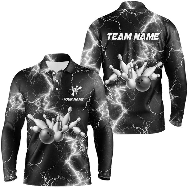 Maxcorners bowling shirts Custom black and white lightning thunder Bowling Team Jersey, gift for team Bowler