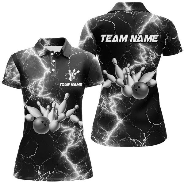 Maxcorners bowling shirts Custom black and white lightning thunder Bowling Team Jersey, gift for team Bowler