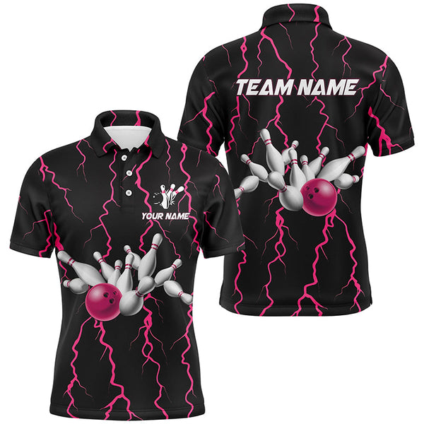 Maxcorners bowling shirts Custom black and pink lightning thunder Bowling Team Jersey, gift for team Bowler