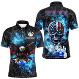 Maxcorners Blue Thunder Lightning American Flag Eagle Skull Mens Bowling Shirts Custom Bowling Team Jersey MT2009