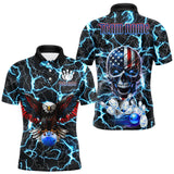 Maxcorners American Flag Eagle Skull Blue Lightning Thunder Mens Bowling Shirts Custom Bowling Team Jersey MT2009