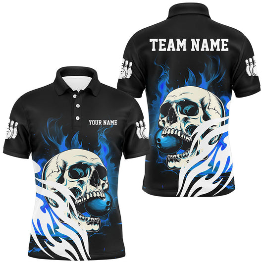 Maxcorners Black And Blue Skull  Bowling Jersey Multicolor Option Customized Name, Team Name 3D Shirt