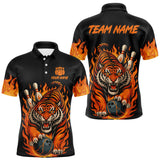 Maxcorners Black and Orange Flame Tiger Bowling Polo, 1/4 Zip Shirts for Men Custom Team Tiger Bowling Jersey LM2110