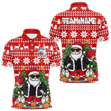 Maxcorners Funny Santa Christmas Mens Bowling Polo, Quarter Zip Shirts Custom Team Bowling Jersey | Red LM2110