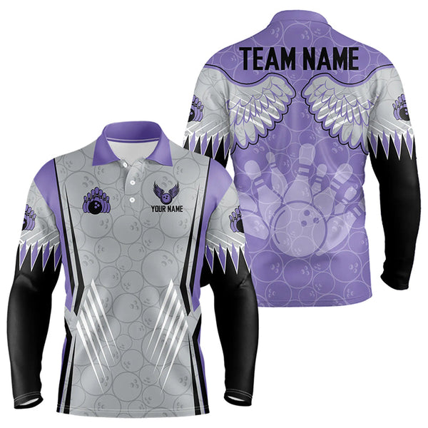Maxcorners Personalized Bowling Polo, Quarter Zip Shirt For Men Custom Bowling Wings Pattern Team Bowler Jerseys