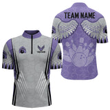 Maxcorners Personalized Bowling Polo, Quarter Zip Shirt For Men Custom Bowling Wings Pattern Team Bowler Jerseys
