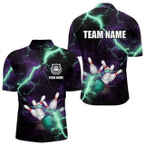 Maxcorners Men & Women Bowling Shirts Custom Purple Green Lightning Thunder Bowling Team Jersey, Gift For Team Bowlers