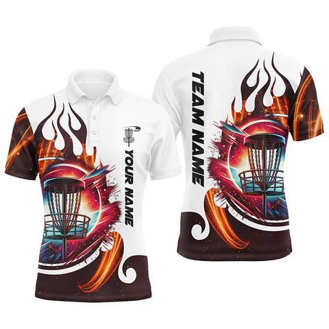 Maxcorners White Mens Disc golf polo shirts custom flame disc golf basket jerseys, disc golf outfits for men MT0510